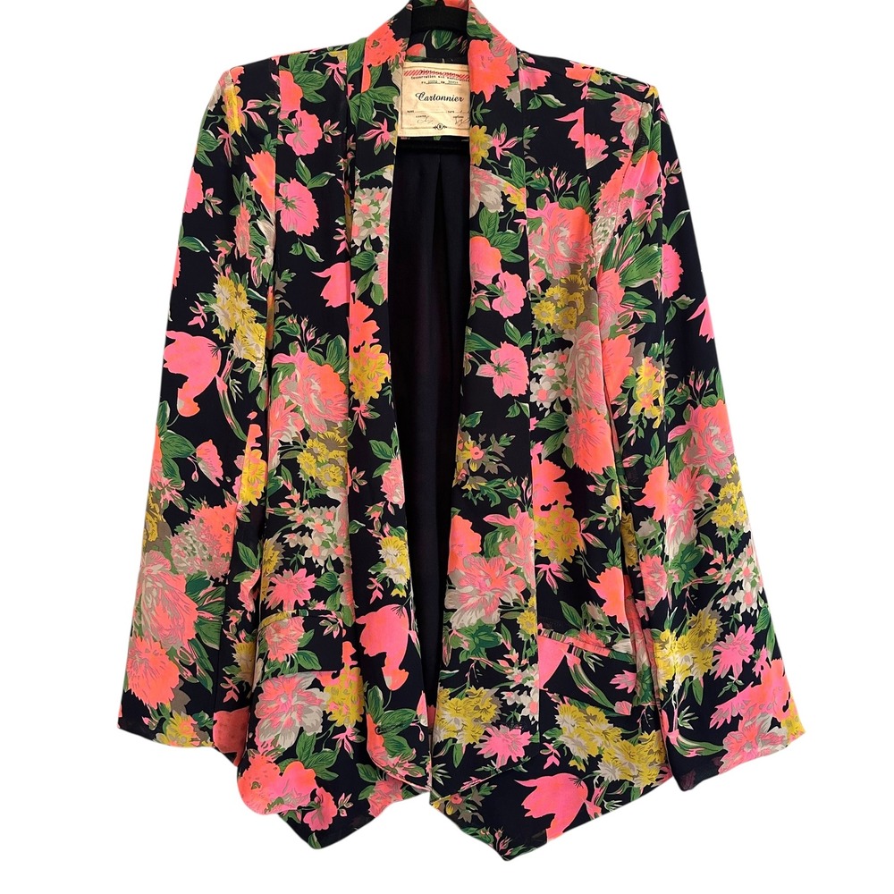 Cartonnier Anthropologie Floral Blazer Open-Front Shawl Collar‎ Cottagecore Y2K